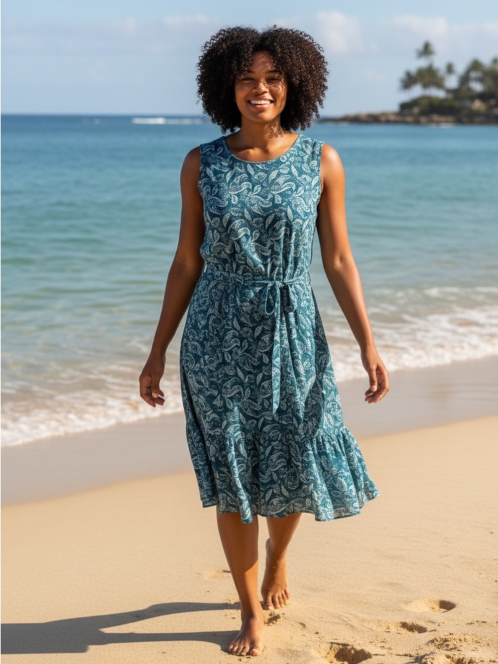 MICHAEL Michael Kors Teal Paisley Tie-Waist Sleeveless Mini Dress